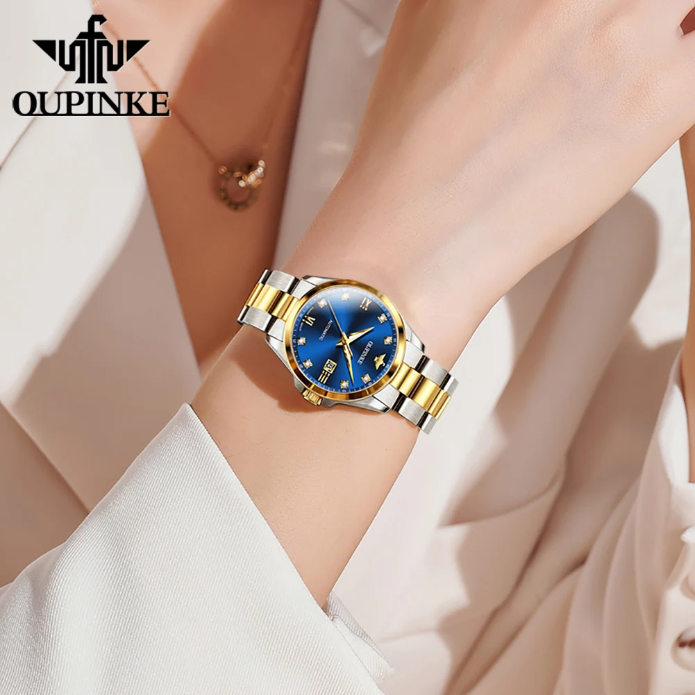 OUPINKE High Quality Women\'s Watches Luxury Brand Swiss Movement Precision Steel Strap Automatic Mechanical Female Wristwatch