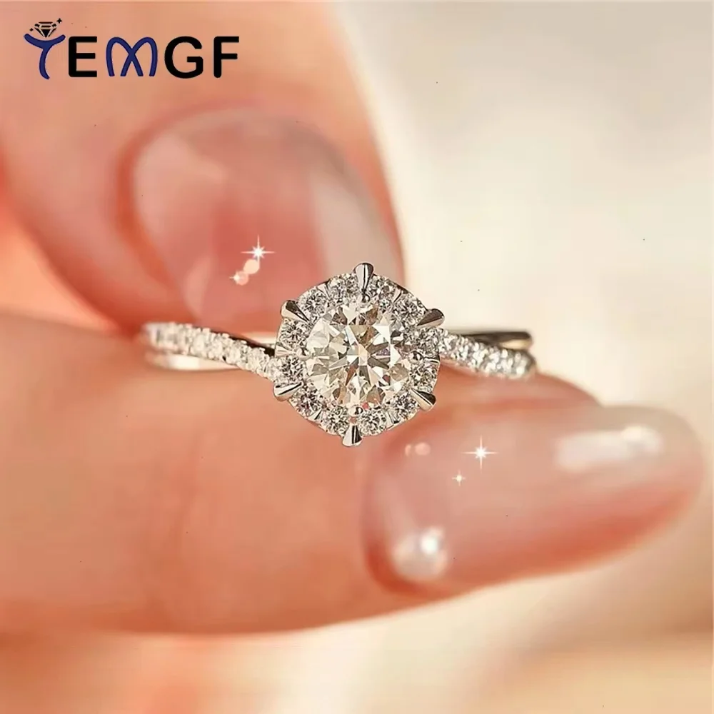 

TEMGF Sparkling 5mm/6.5mm Moissanite Rings 100% S925 Sterling Silver Proposal Ring for Women Fine Jewelry GRA Certification