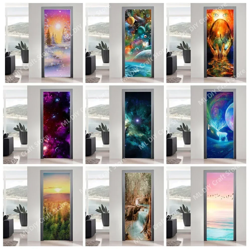 

Star Self-adhesive Vinyl Stickers Doors Abstract Universe Space Printed Home Decoration Wall Decor Room Wallpaper Door Sticker