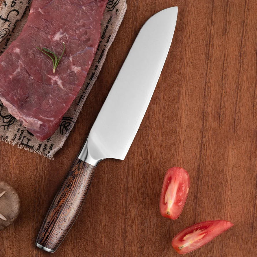 

6.7 Inch Santoku Knife 3-layers Clad Steel 9Cr18CoMov Blade Wenge Handle Chef Cleaver Meat Slicing Vegetables Kitchen Knives