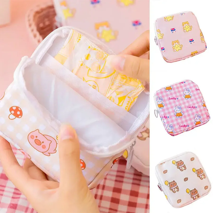 1PCS Cartoon Print Sanitary Napkins Storage Bag Feminine Period Pouch Portable Tampon Organizer Bag Mini Makeup Lipstick Storage