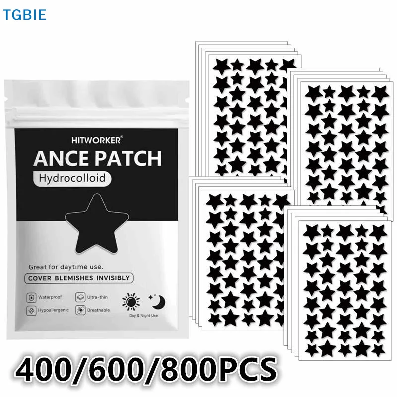 [TL]【TL】400/600/800Pcs Patches Hydrocolloid Pimple Patch Black Star Waterproof Shape Spots Pimple Treatment Concealer Patches