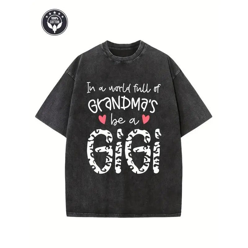 

In A World Full Of Grandmas Be A Gigi T-shirt, Women's Vintage Washed Oversized Tee, Funny Grandma Leopard Print Gift Tops
