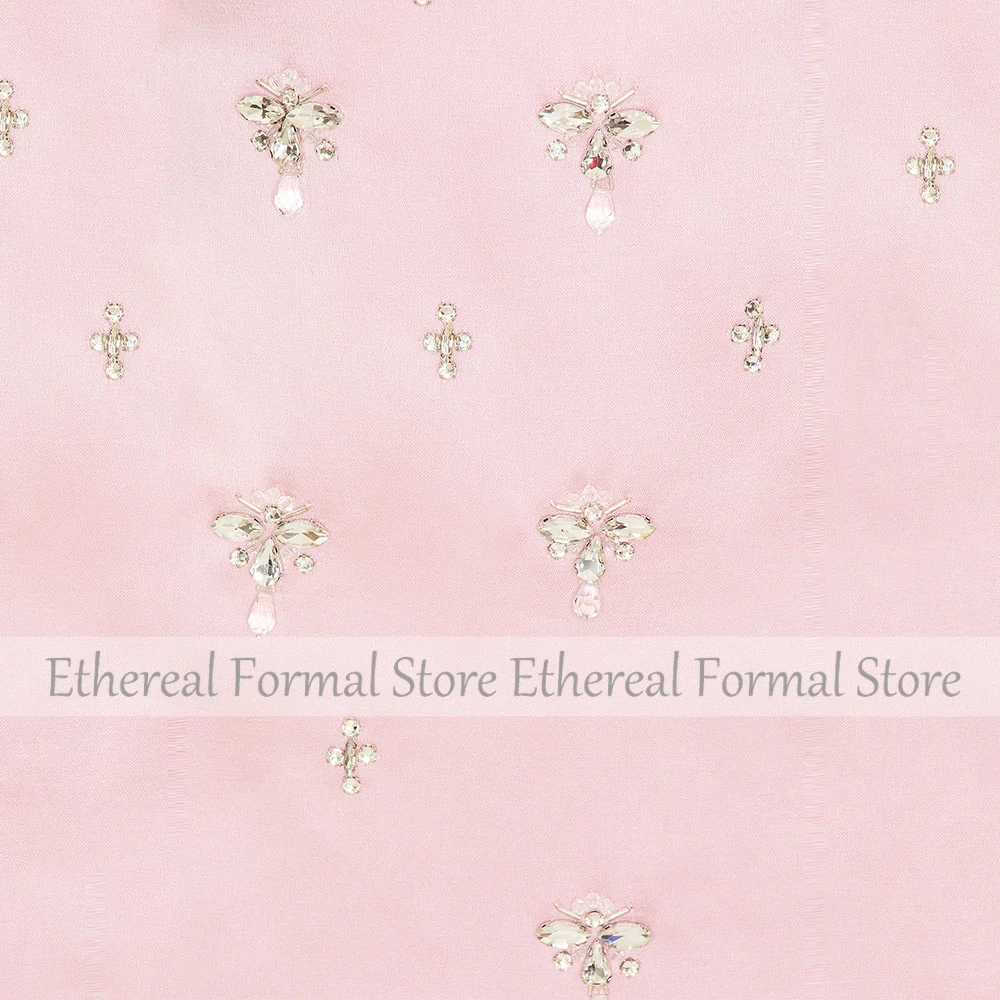 뷰티 핑크 여성 이브닝 가운 Strapless 이브닝 드레스 웨딩 구슬 바닥 길이 공식 긴 파티 Dress2025