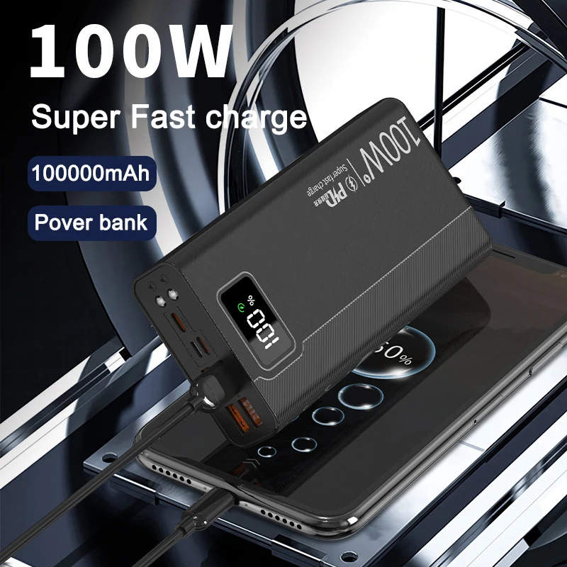 100W Super Fast Charging Power Bank 100000mAh 4 USB powerbank for iphone 14 XiaoMi powerbank Portable External Battery Charger