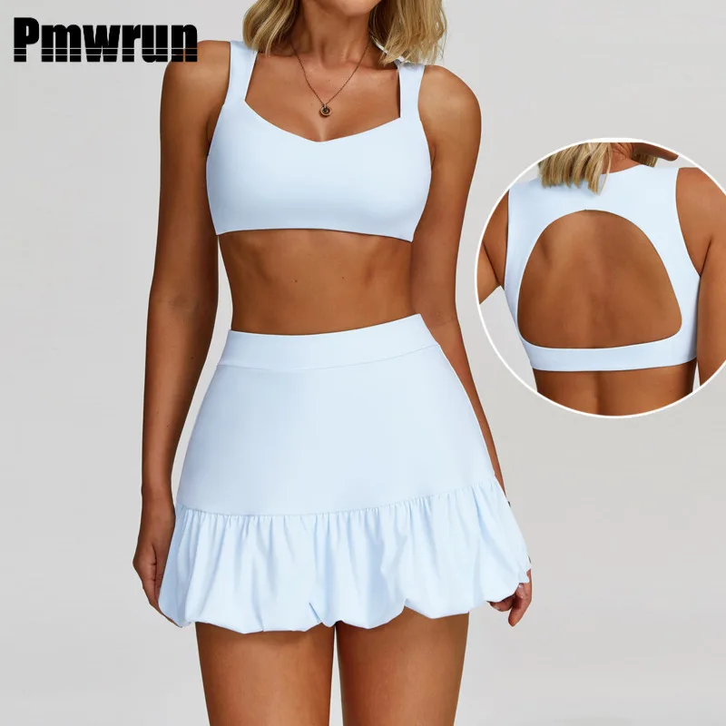 

Yoga Set 2 PCS Casual Outdoor Bra Tennis Short Skirt Anti-light Running Pocket Fitness Suit Breathable Yoga Tank Top Tennis Suit