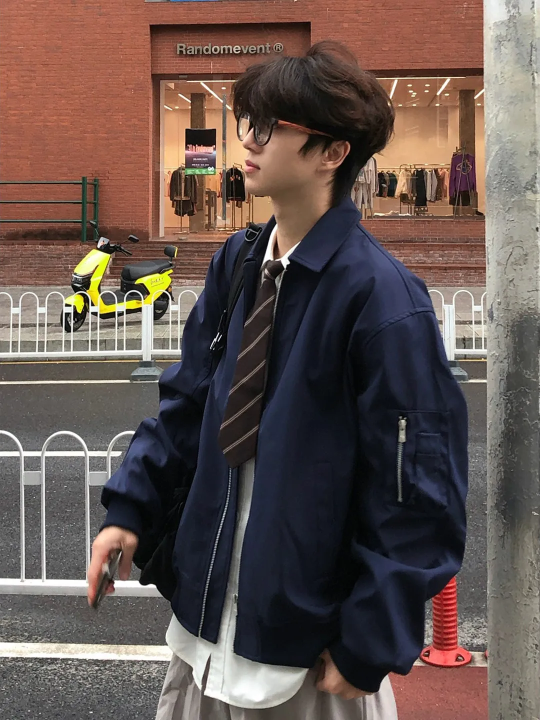 Blue Baseball Style Short Jacket Men's Fashion High Street Vibe Flight  Jacket Turn-down Collar Workwear Outerwear