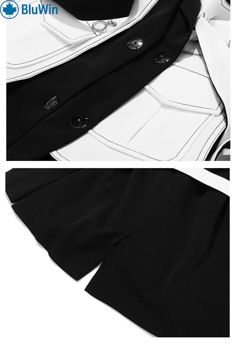 سترة URBANCHIC ذات الفيلم العتيق باللونين الأبيض والأسود - سترة متوسطة الطول ذات خصر محكم وأنيقة للشارع