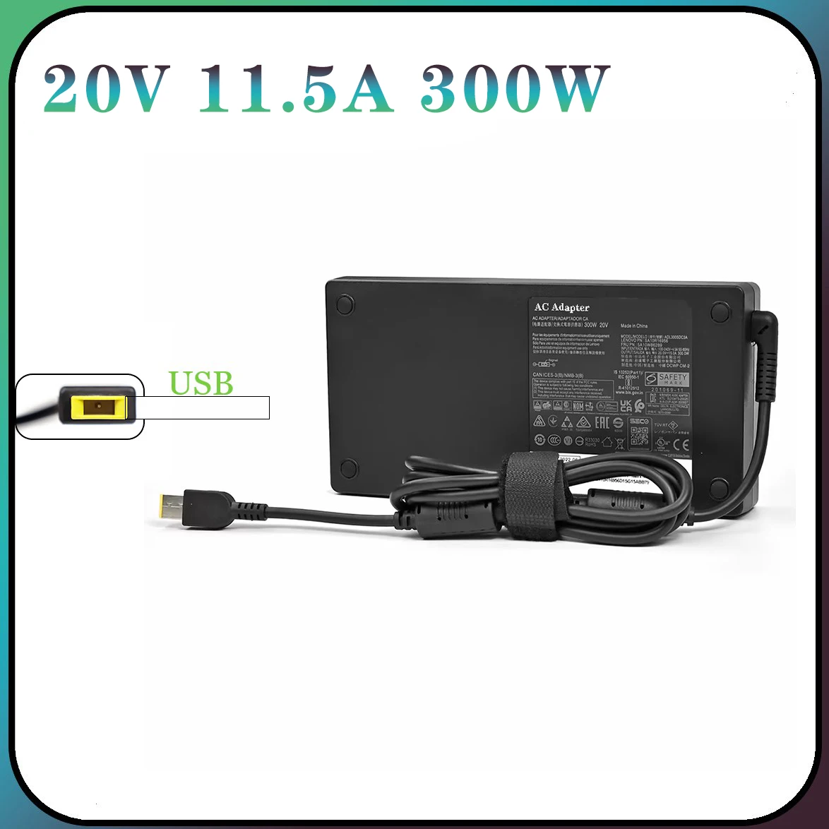 

20 В 15 А 300 Вт USB-адаптер для ноутбука, зарядное устройство для Lenovo ThinkPad R9000P R9000K Y9000K R7000P 9000P 9000K ADL300SDC3A SA10R16956
