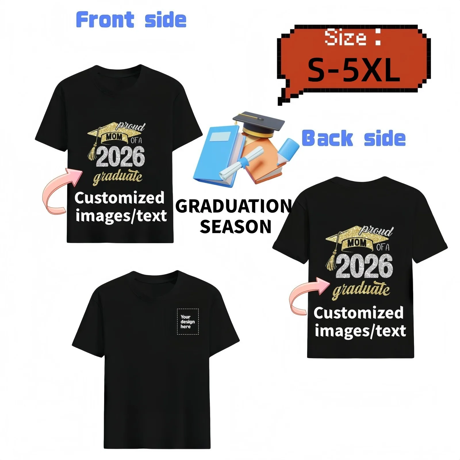 Personalized Grad T-Shirt, Custom Friend Name & Image Print, Graduation Gift
