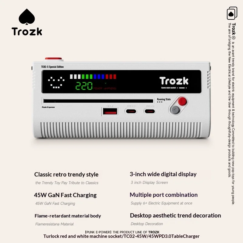 New Trozk 2nd Gen Gaming Desktop Power Strip NES Socket 45W GaN Fast Charging 3-inch Display Vintage Classic Trendy Play Design