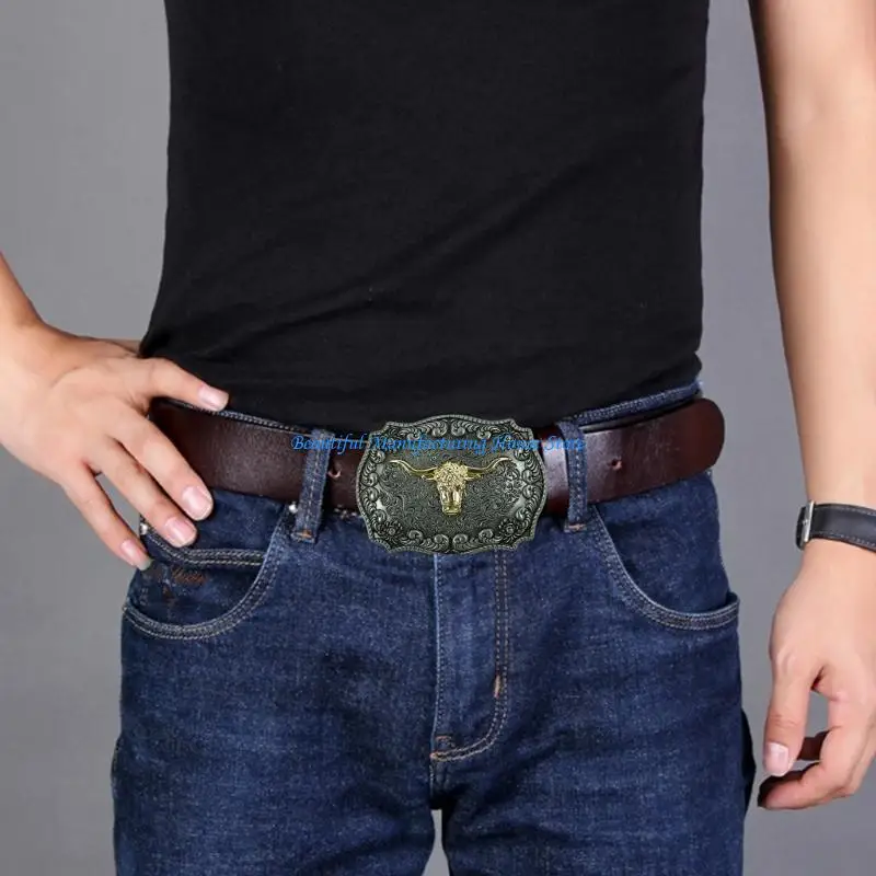 E56A 2pcs Fashionable Cow Head Belt Buckle Fashionable Men and Women Waist Pant