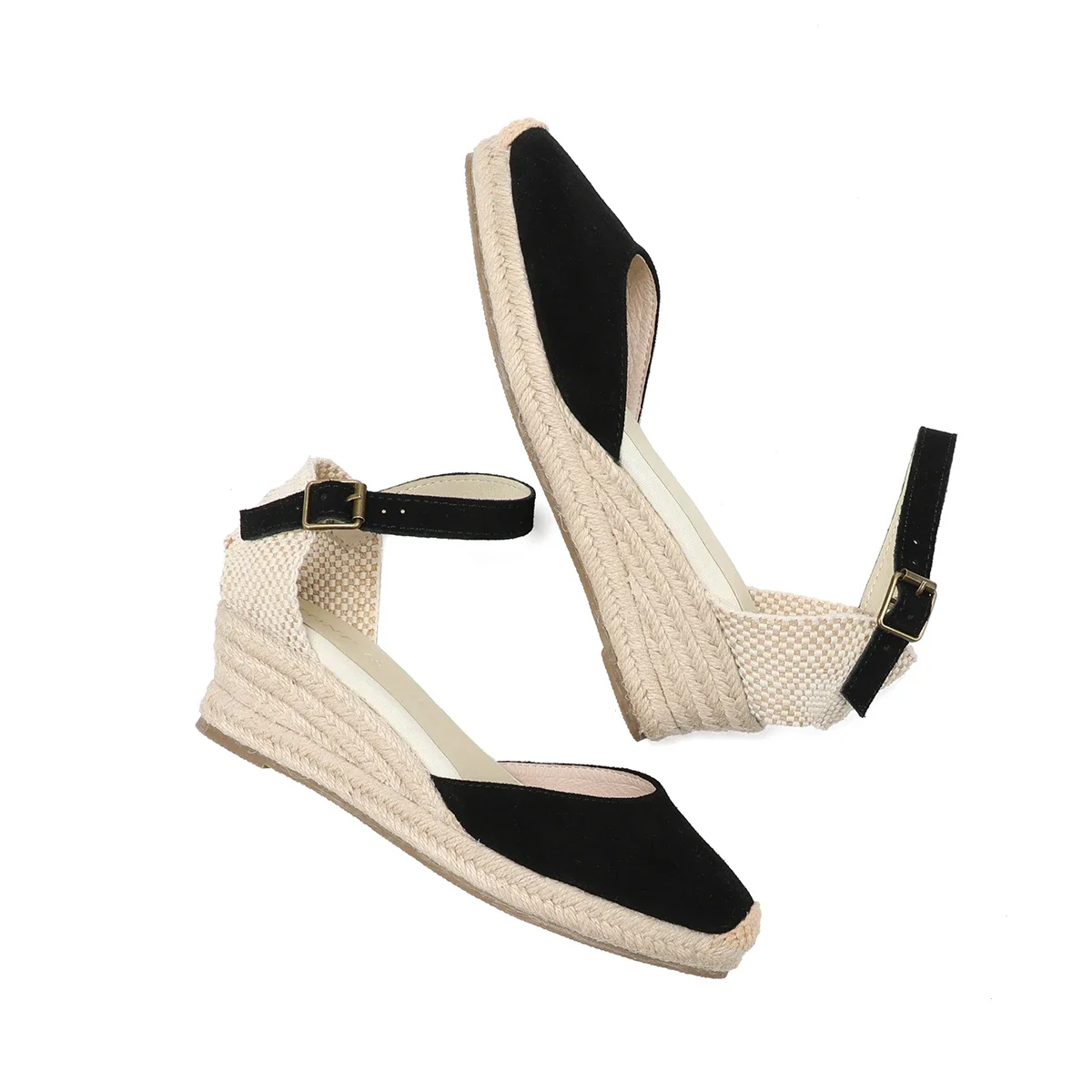 Espadrillas sandali da donna Flatform con zeppa sandali in vera pelle scamosciata di mucca