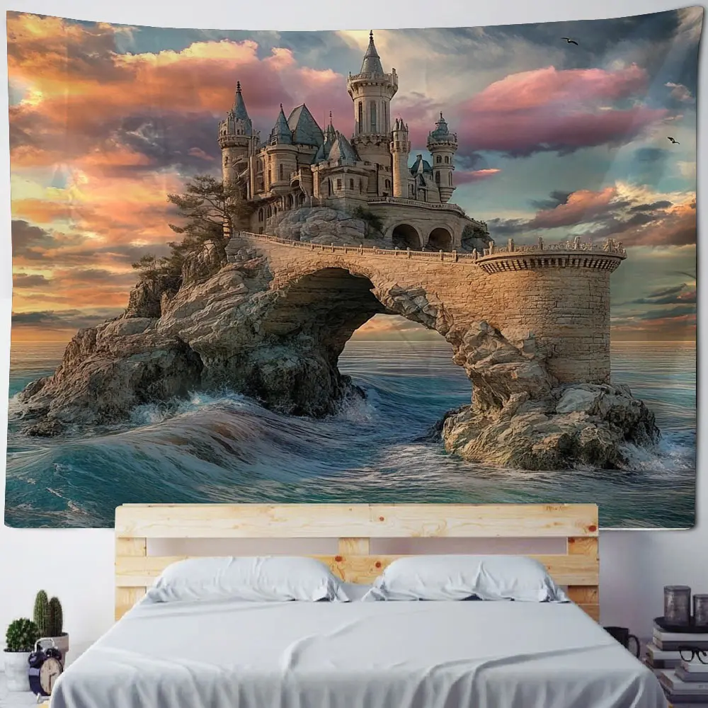 Dream Castle Beach Castle Landscape Decoration Tapestry Home Background Decoration Tapestry