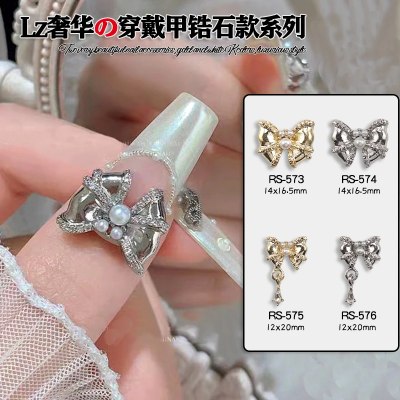 10pcs nail art nail accessories, three-dimensional luxury Y2K style bow tassel pendant, nail gemstone DIY nail decoration