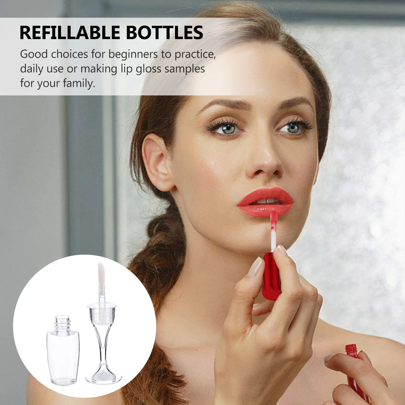 12개입 와인잔 모양 립글로스 튜브 리필 가능한 휴대용 미니 용기 립밤 속눈썹 세럼 보관 재사용 가능한 플라스틱