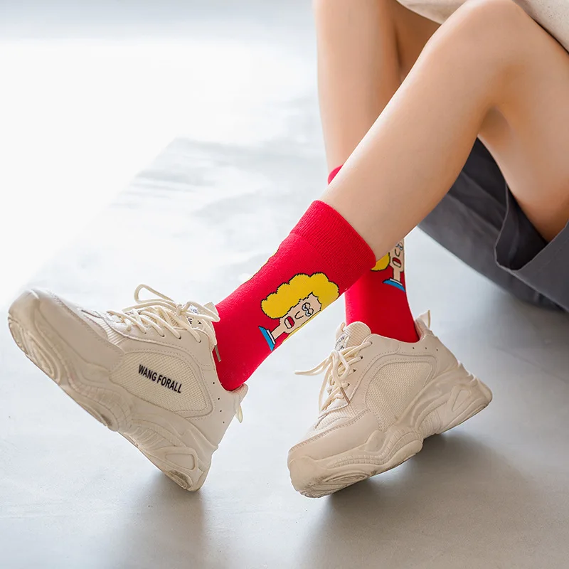 New socks cute cartoon Japanese ladies medium tube cotton socks hip hop skateboard tide socks