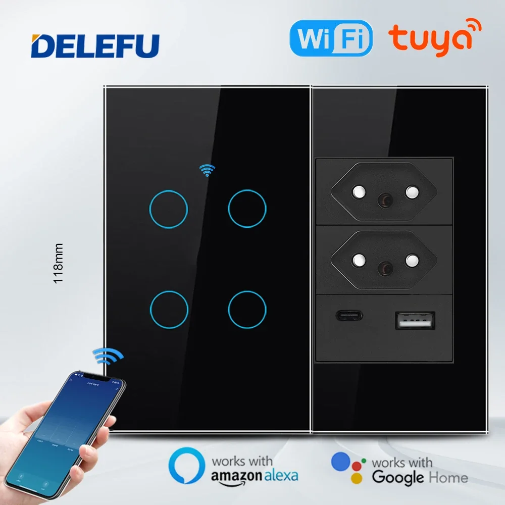 118 Touch Panel US Brazil 1000W Tuya Wifi Wall Switch Works with Google Home Alexa Voice Controllers Sensor