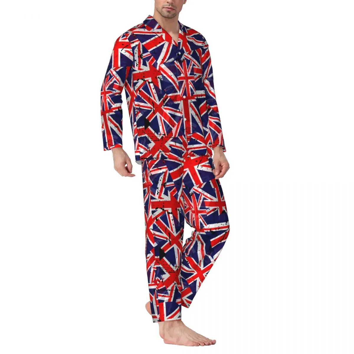 Britische Flagge Pyjama setzt Herbst Union Flaggen bequeme Home Nachtwäsche Männer 2 Stück Retro Overs ize Grafik Nachtwäsche Geschenk idee