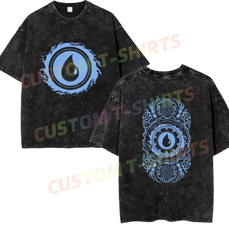 

2024 Summer Vintage Cotton Washed Blue Mana T-Shirt Black By Magic The Gathering Loose T Shirts Men Y2K Hip Hop Top Tee