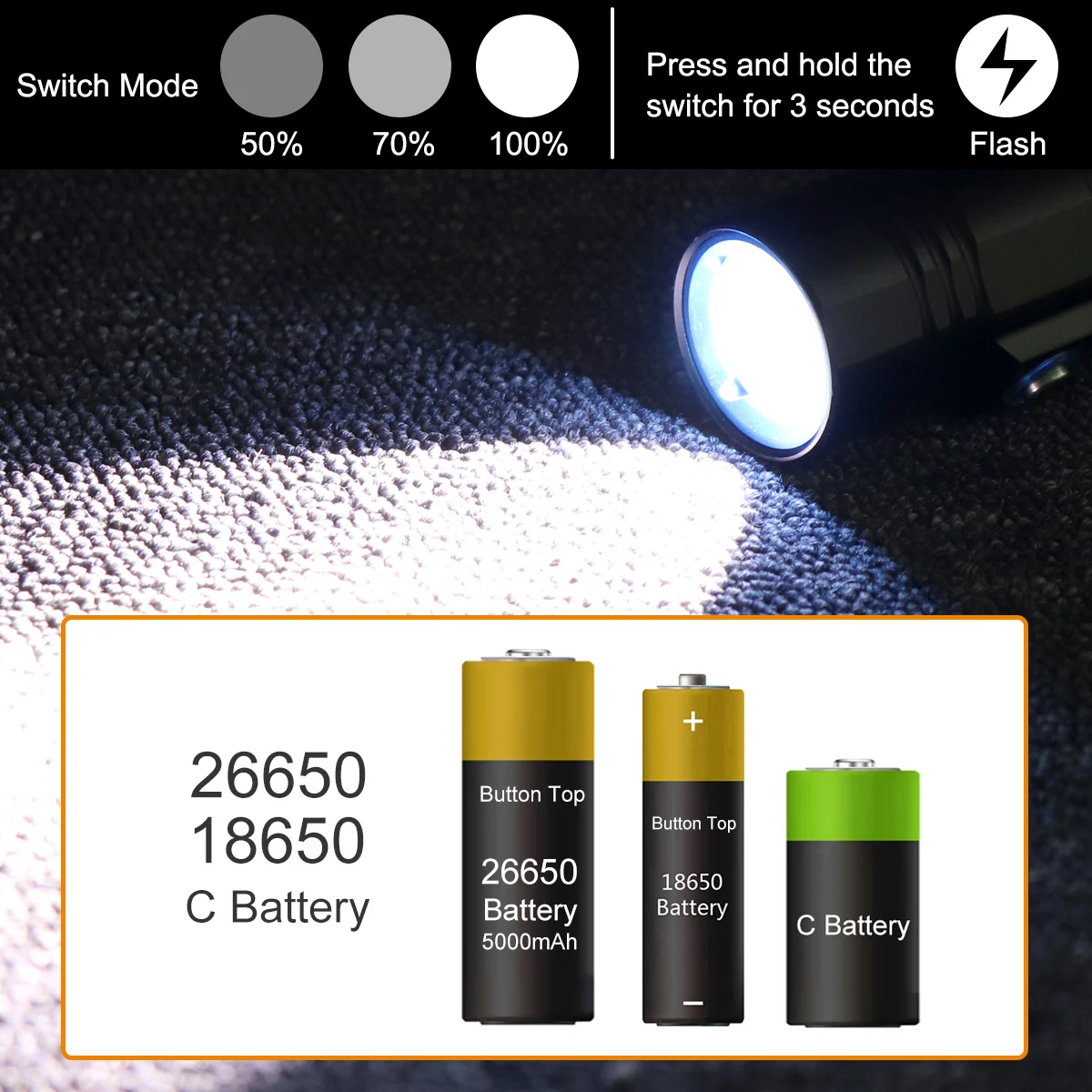 SecurityIng 800LM Diving Flashlight IPX8 Waterproof Scuba Night Dive Spare Torch Underwater Lamp Photographic Supplement Lights