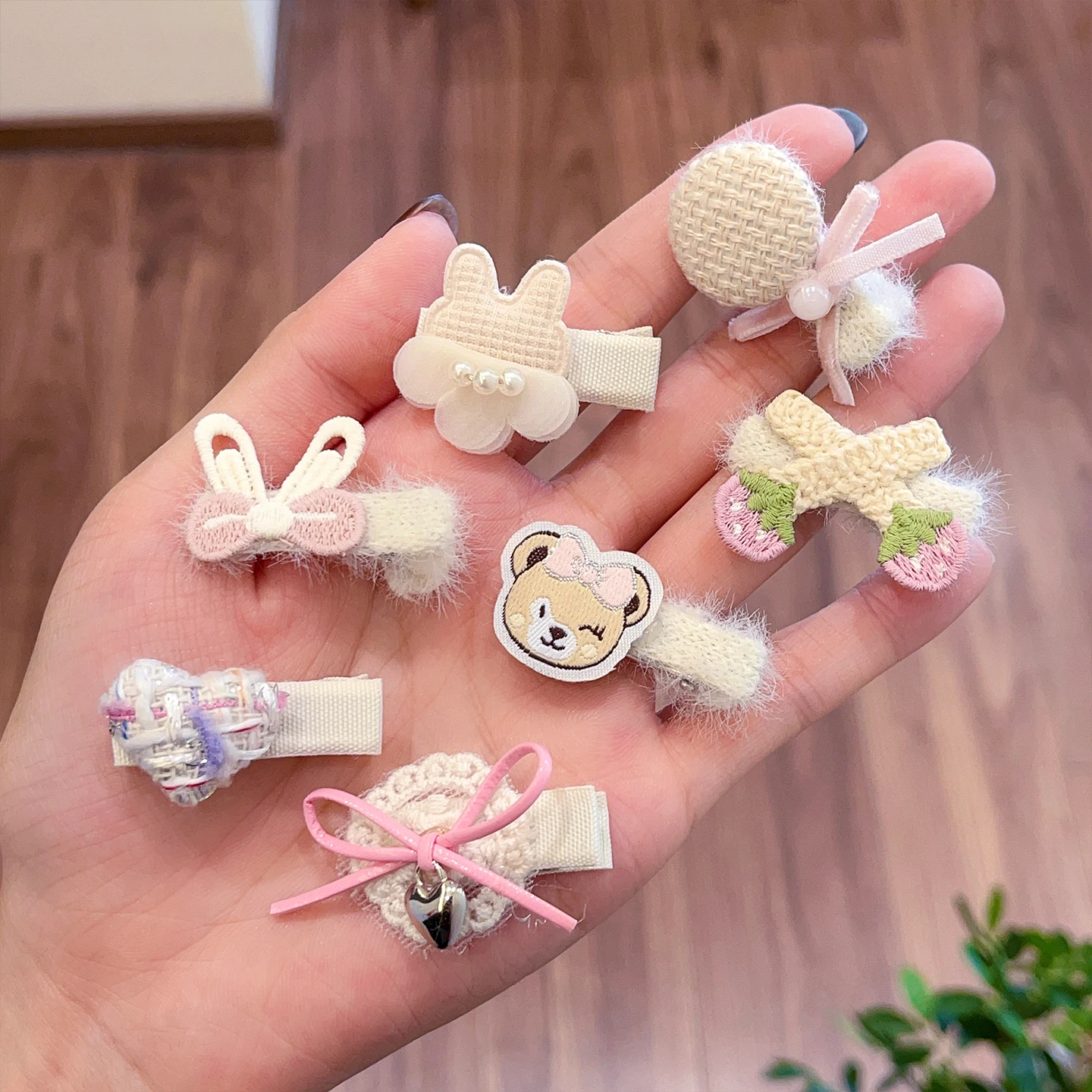 Neue Mode 5-teiliges Set Spitzen-Haarspangen mit Schleife für Frauen, Mädchen, Kinder, Niedliche Stoff-Haarspangen mit Cartoon-Tier- und Fruchtmotiven, Accessoires, Geschenk – Detail 4