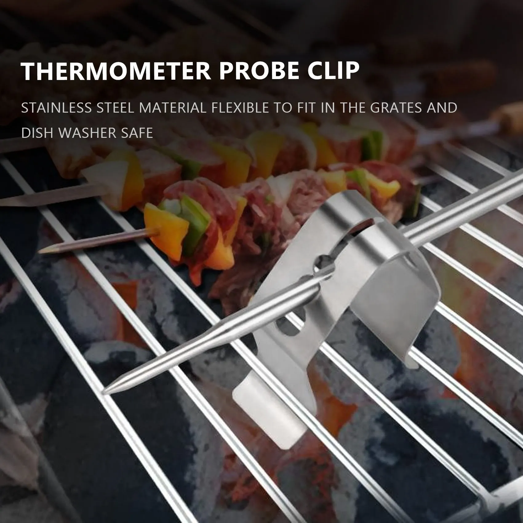 Universal A Style Meat Thermometer Probe Clip Holder Ambient Temperature Readings BBQ Smoker Oven Grill,Set of 2