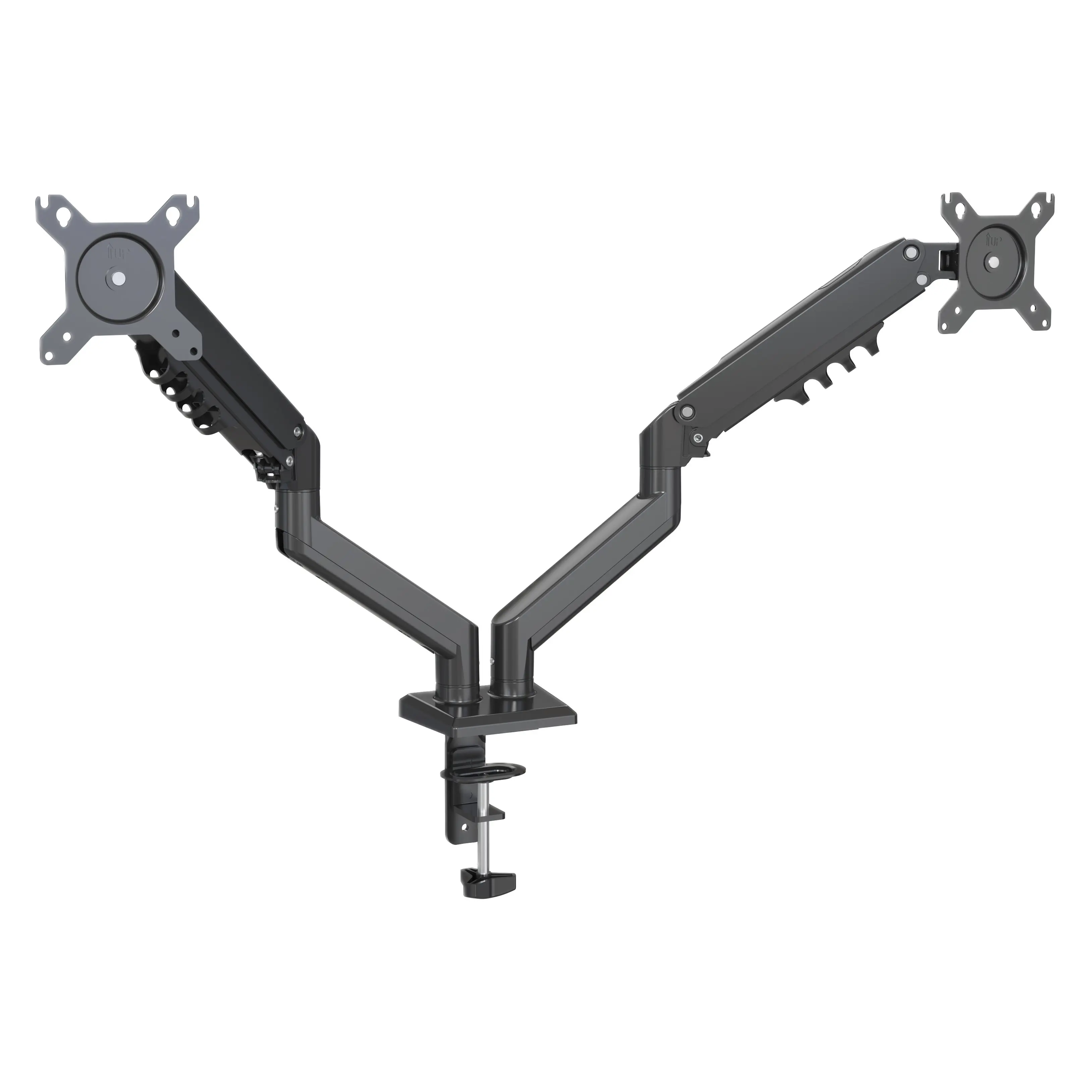 DA106-LH03-B Foldable Long Arm Heavy Duty Computer Desktop Gas Spring Adjustable Vesa Dual Monitor Arm For 15-32 Inch Screens
