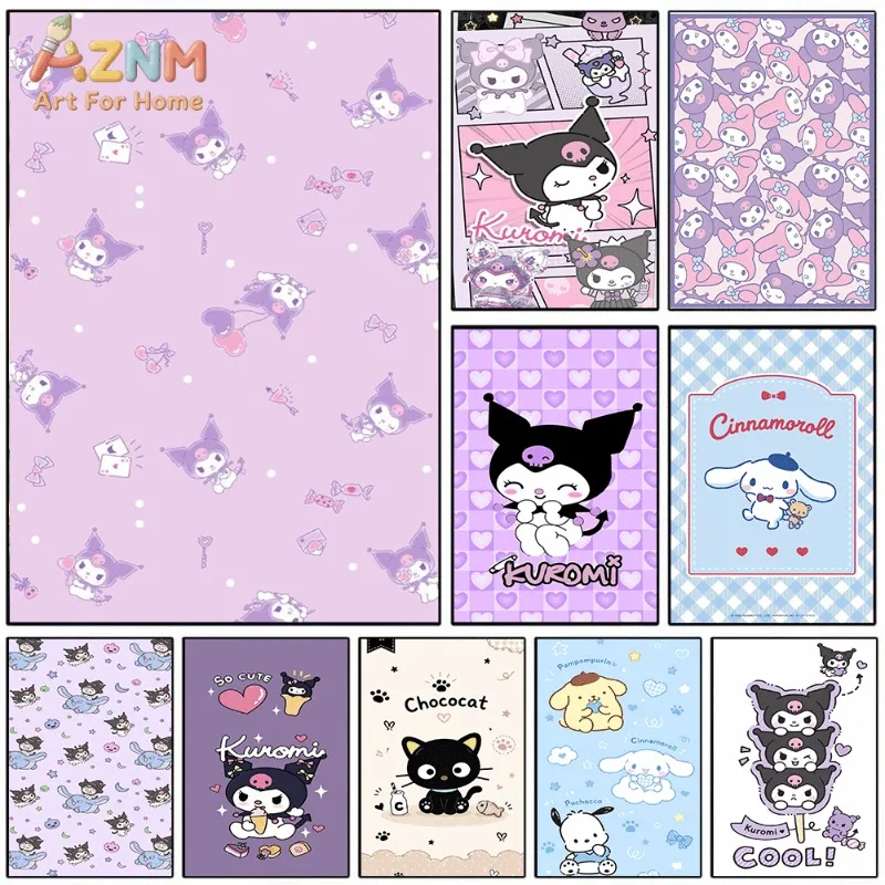 Sanrio Kuromi Canvas Wall Art Unframed Print Candy Purple Pattern Cartoon Poster for Bedroom Dorm Home Interior Wall Decor Art P