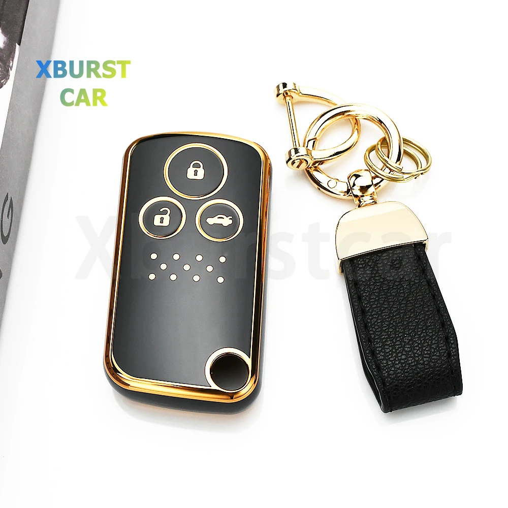 2 3 Buttons Gold Edge TPU Shell Fob Holder Car Key Cover Case for Honda Stepwgn Spada Freed Fit Step Wagon RK C-RZ Elysion