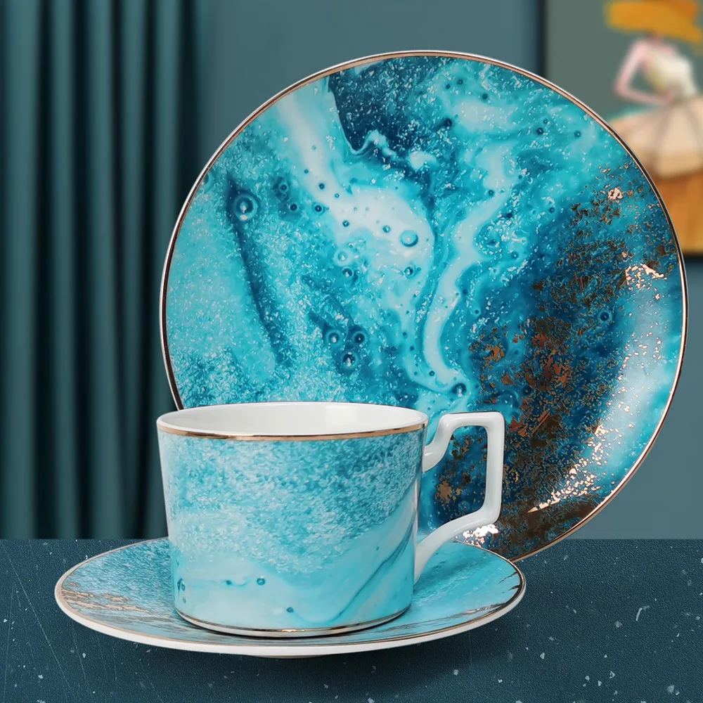 Romantic Starry Sky Bone China Dinner Plate Set Luxury Porcelain Steak Spaghetti Plate Salad Dessert Plates Cake Stand Rack Dish