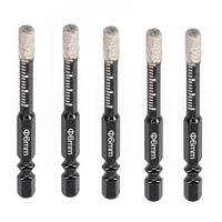 5pc 6mm/8mm Vaccum Brazed Diamond Dry Drill Bit Hex Handle Hole Saw Cutter For Marble Granite Ceramic Glass Tile Stone Hole Open