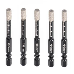 5pc 6mm/8mm Vaccum Brazed emery Dry Drill Bit Hex Handle Hole Saw Cutter For Marble Granite Ceramic Glass Tile Stone Hole Open