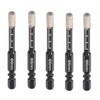 5pc 6mm/8mm 진공 Brazed 다이아몬드 드라이 드릴 비트 육각 핸들 구멍 톱 커터 대리석 화강암 세라믹 유리 타일 스톤 홀 오픈