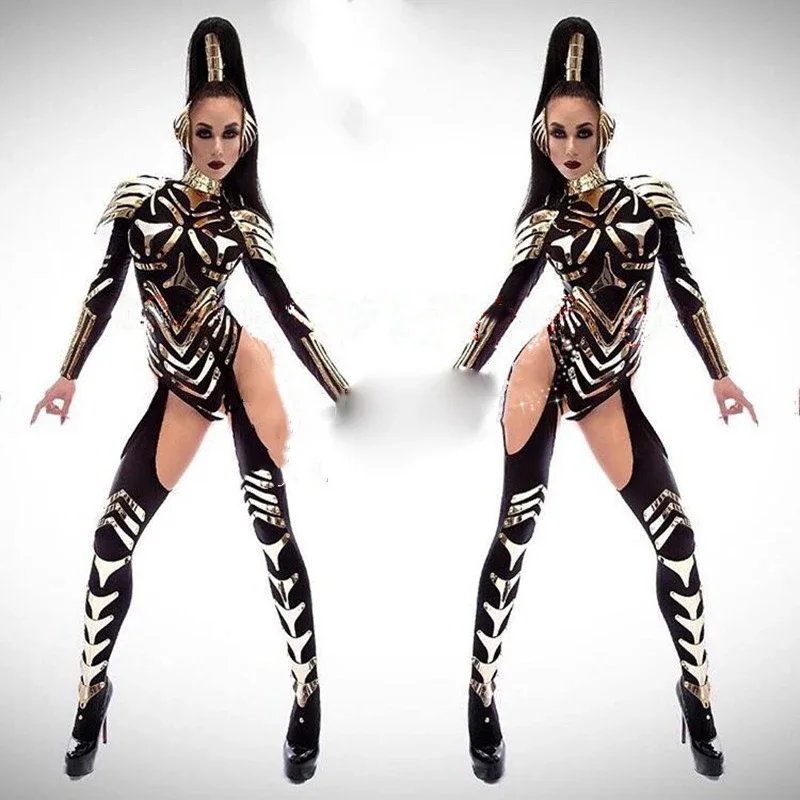 

costume singer gogo DS dance clothes for show performance set Nightclub bar new futuristic black technology female warrior