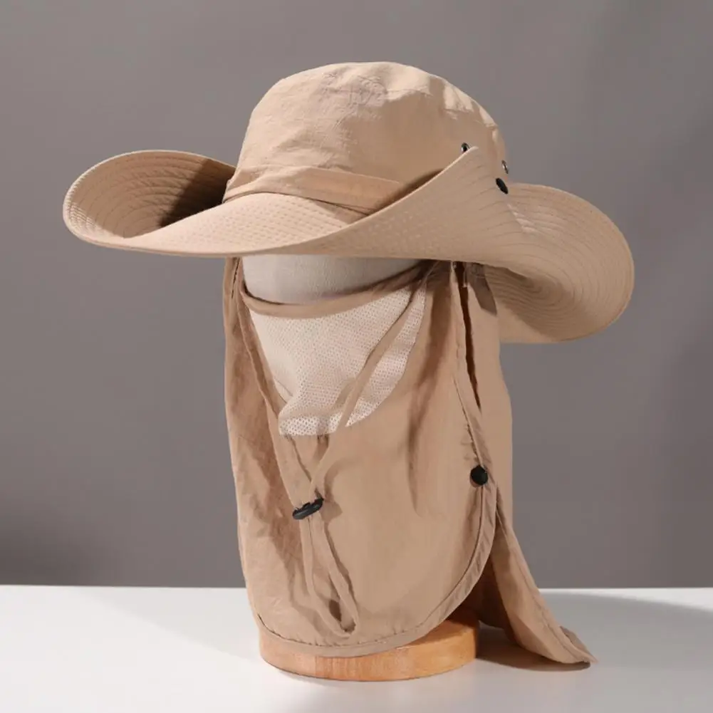 

Breathable Quick-Dry Fisherman Hat with Detachable Face Adjustable Drawstring Sun Protection Hat for Outdoor Gardening Hiking