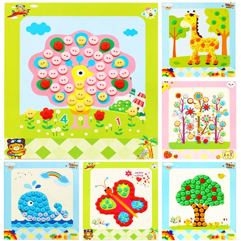 Kids DIY Button Stickers Drawing Toys Funny Game Handmade School Art Class Painting Drawing Craft Kit Children Early Educational