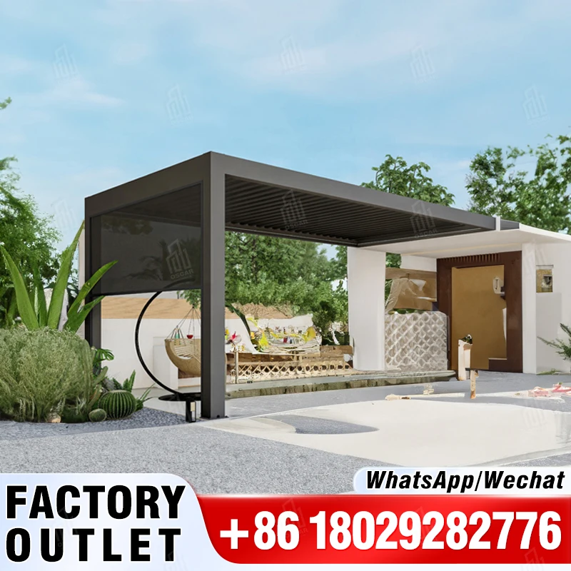 Waterproof Pergola Aluminum Louvered Roof With Windshield