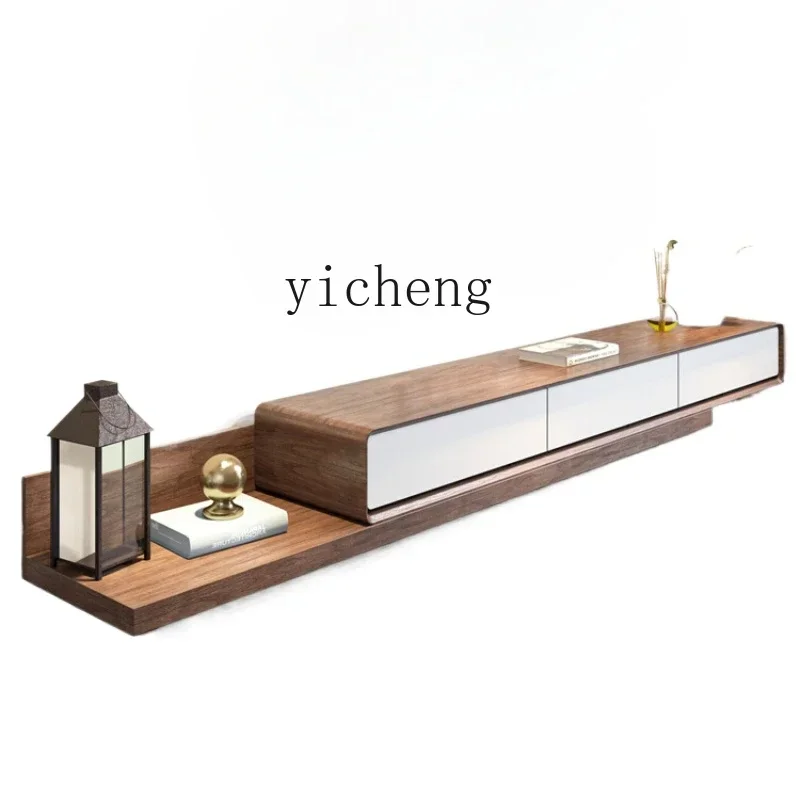 

telescopic TV cabinet modern simple living room TV cabinet combination walnut white floor cabinet
