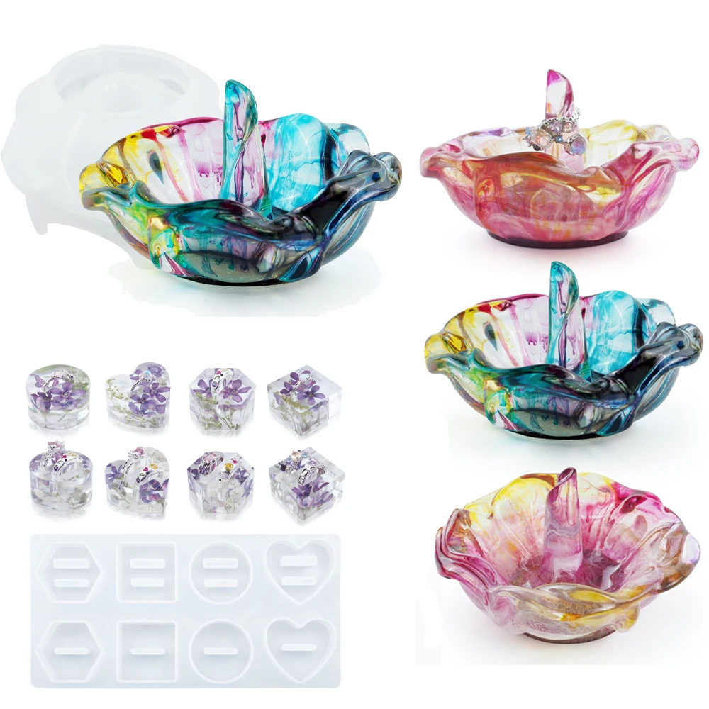 

DIY Crystal Rose Shaped Ring Holder Base Casting Mold For Jewelry Tray Display Storage Craft Handicrafts Decoration Accessories