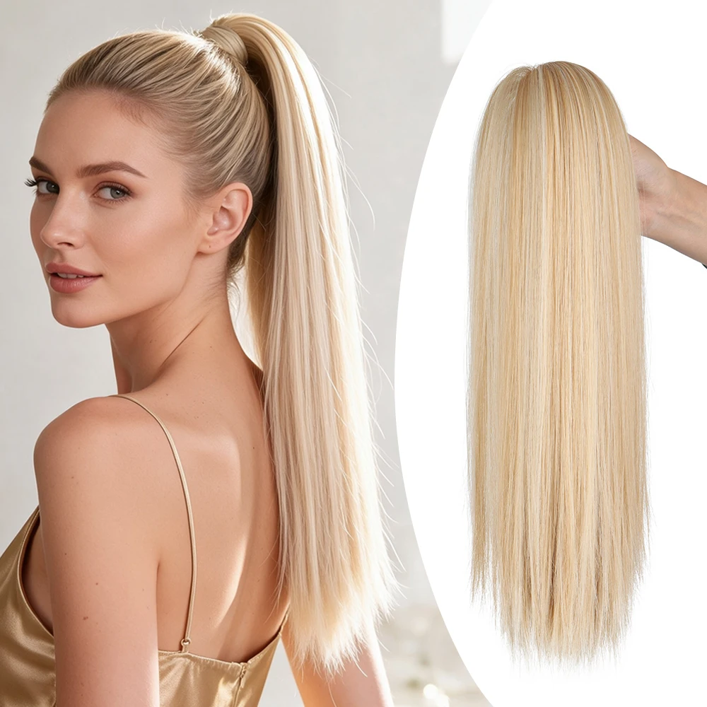16Inch Synthetic Claw Clip Ponytail High‑Temperature Fiber Short Straight Hairpiece Easy Clip‑in Design for Women Daily Party