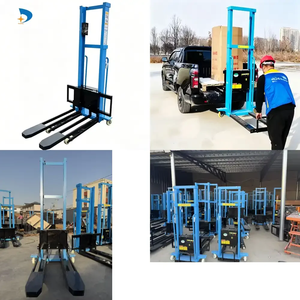 

Portable Mini Manual Semi-Electric Forklift Self-Loading Lifting Stacker for Small Spaces Truck-mounted forklift