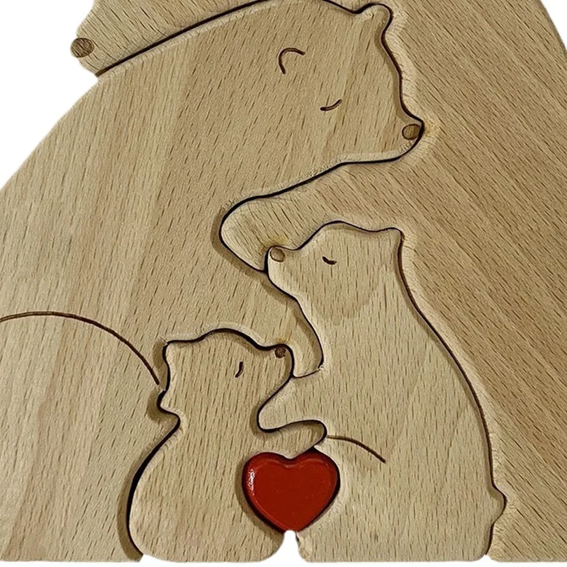 Personalized Bear Family Names Puzzle, Custom Wooden Bear Sculpture Decorative Gifts For Mom And Dad, Family Puzzle Easy To Use