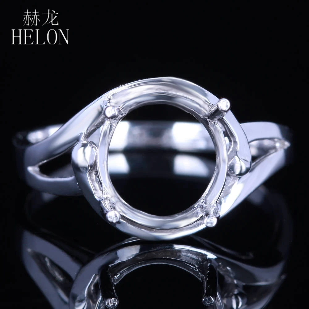 

HELON Sterling Silver 925 Ring Round Shape 9mm Semi Mount Engagement Wedding Ring Setting Women Trendy Fine Jewelry