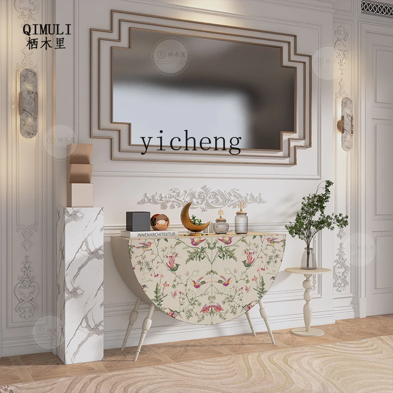 TQH French Cream Wind Flower and Bird Figure Solid Wood Entrance Cabinet Living Room Sofa Side Cabinet Bedroom Simple