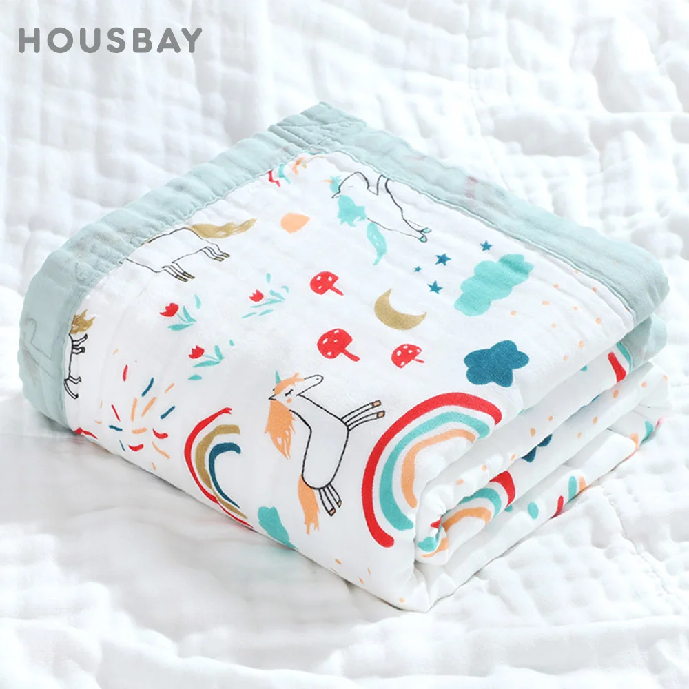 100%Cotton Baby Blankets 6 Layers Gauze Breathable Muslin Cotton Soft Absorbent Newborn Swaddle Blankets Cartoon Baby Bath Towel