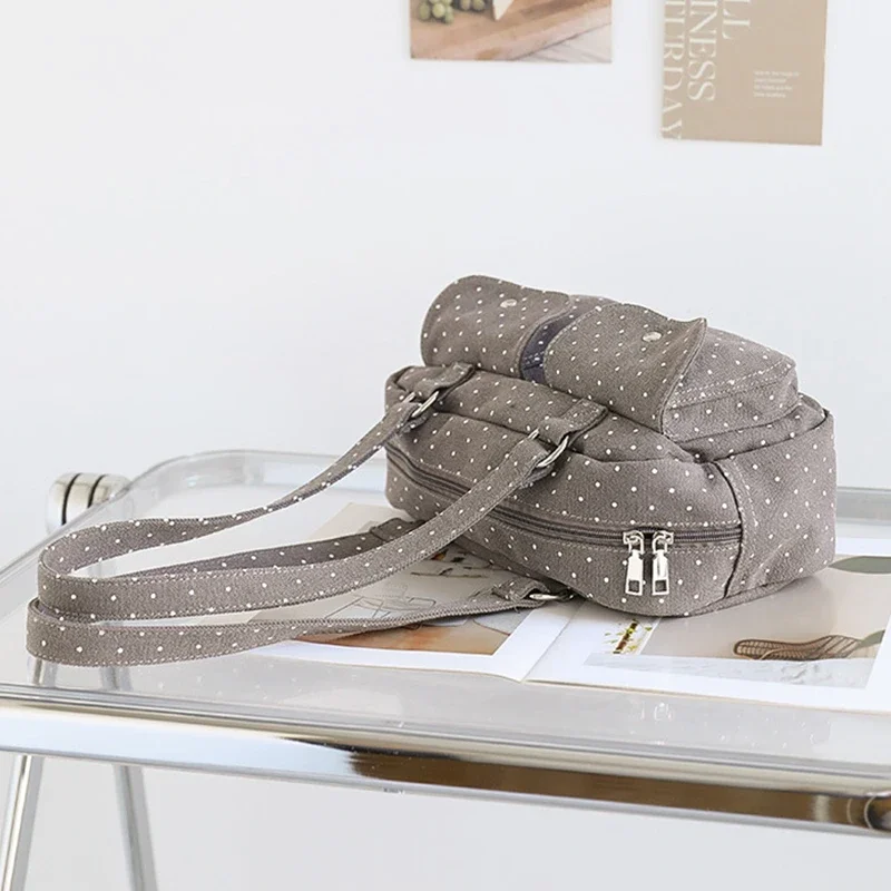 Schultertasche mit mehreren Taschen und Sternenmuster, gepunktet, für Damen, Canvas-Tragetasche, koreanische süße, niedliche, lässige Handtasche für Pendler und Reisen – Detail 5