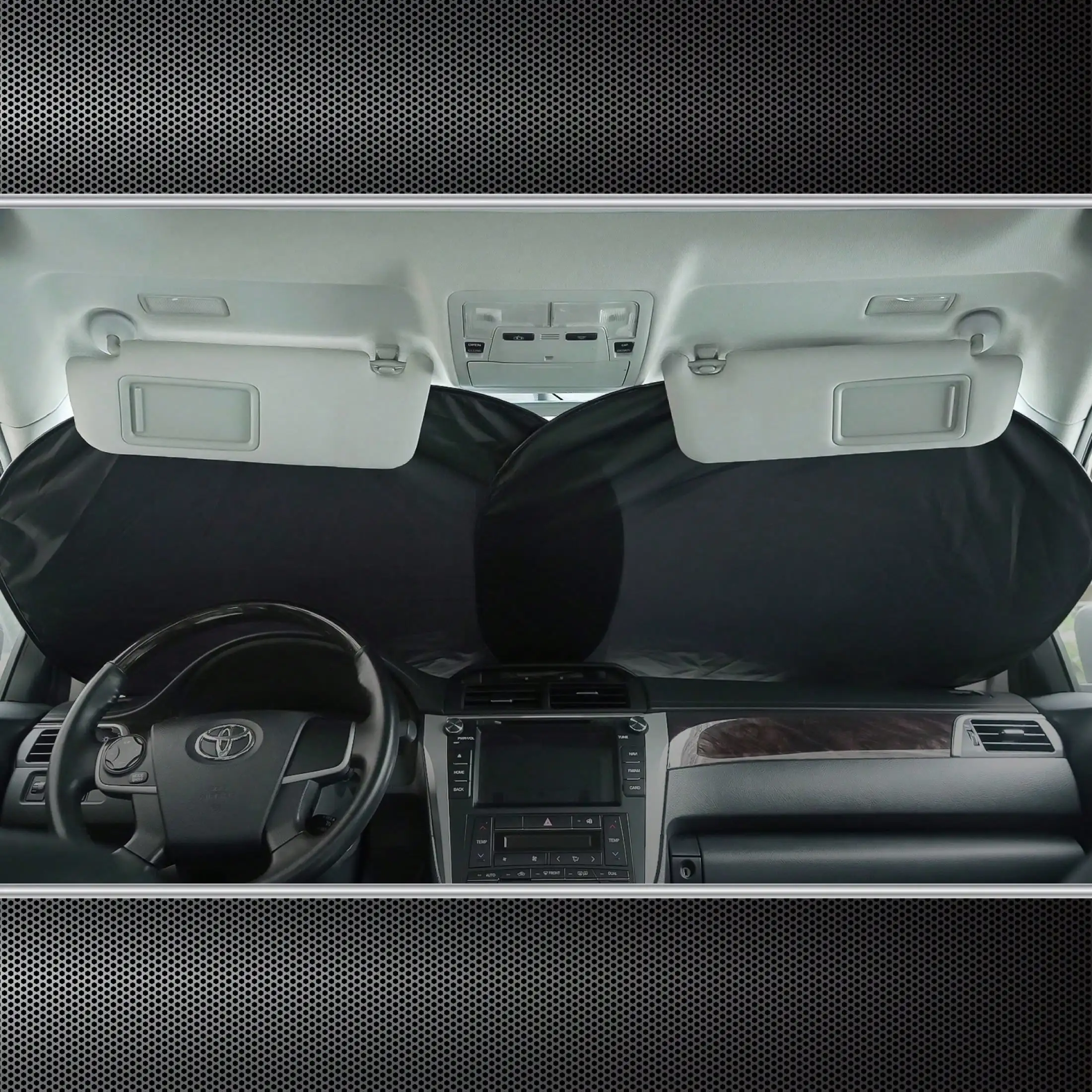 유니버셜 블랙 트위스트 쉐이드 1쌍, 28.5" x 31.5" - 차량 앞 유리에 장착하기 위해 차양을 회전시켜주세요.