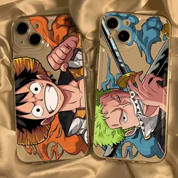 Mono de una pieza D. Luffy Roronoa Zoro funda de teléfono de Anime chapada para IPhone 15 14 13 12 11 Pro Max, bonita funda suave de dibujos animados