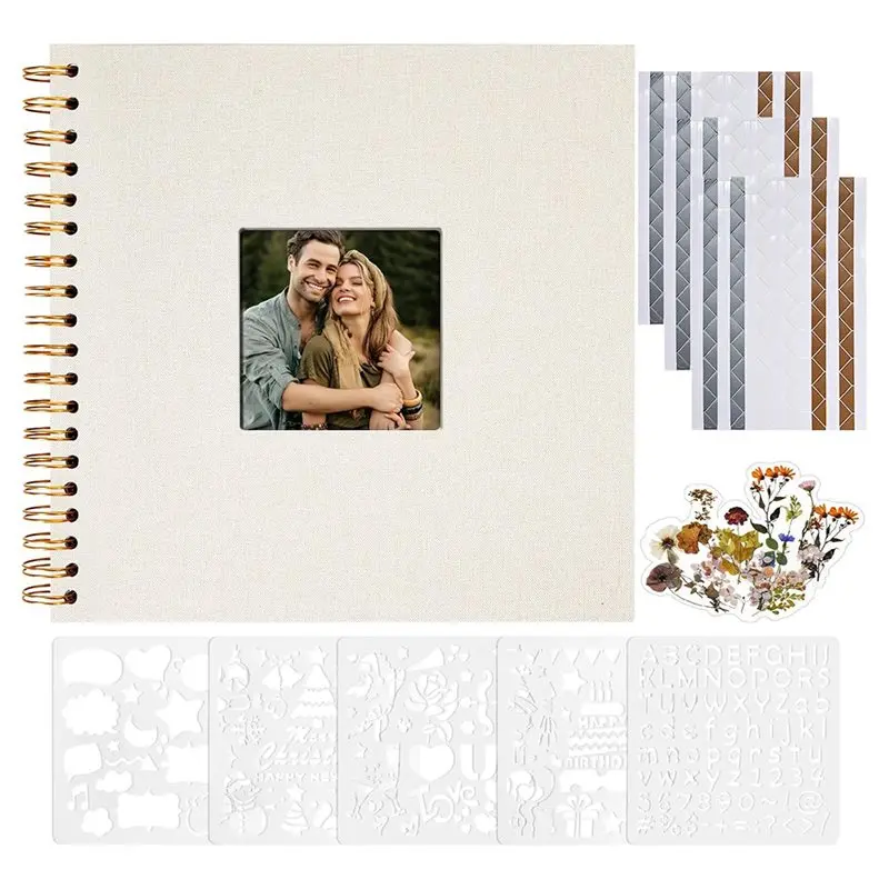 M11K-8X8 Inch Scrapbook Hardcover White Pages Scrapbook Photo Album Linen Cover Scrap Book Photo For Couple Family Wedding